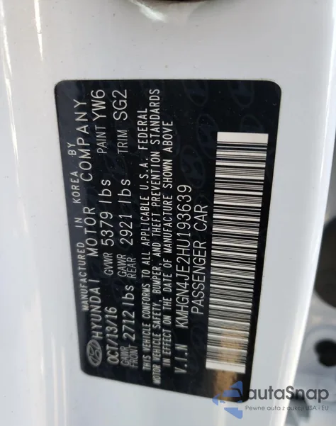 2017 Genesis G80 Base from USA, damaged, VIN KMHGN4JE2HU193639